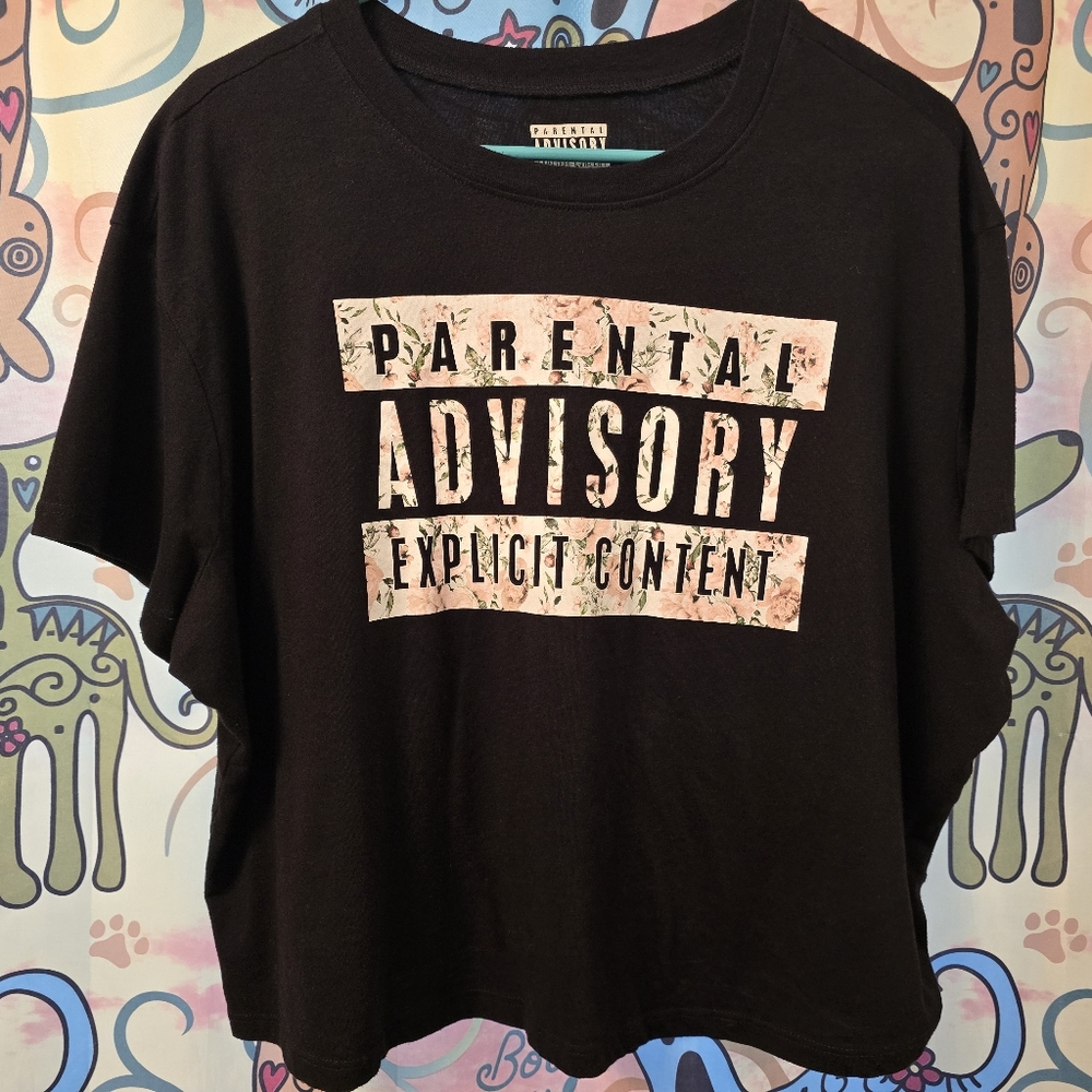 Torrid Size 1 Parental Advisory Floral Crop Top Tee Shirt T-Shirt 90's